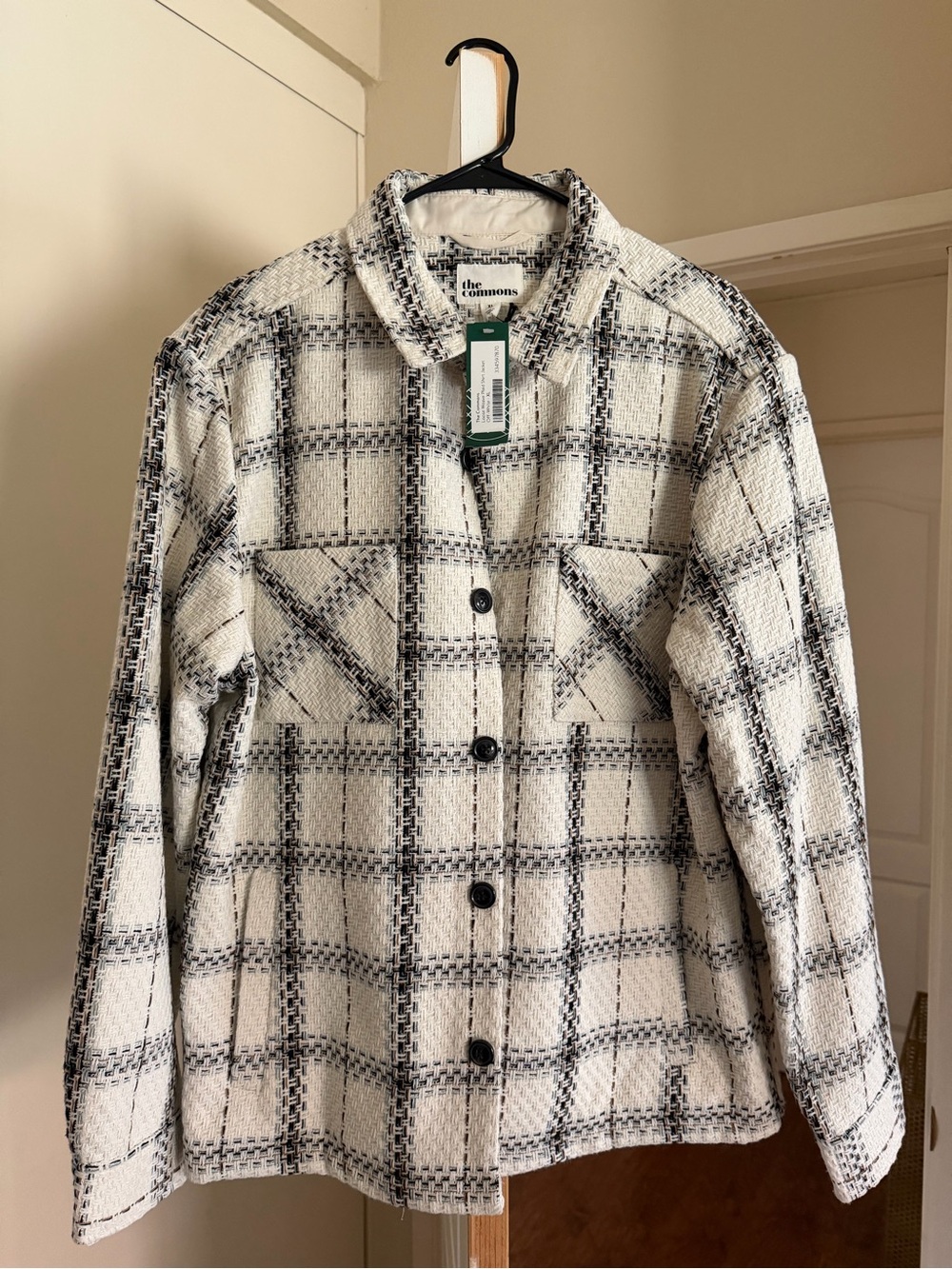 Men's Cream & Black Plaid Lightweight Shirt Jacket